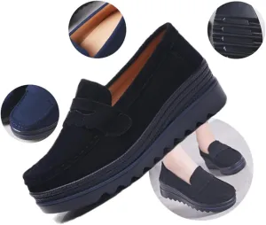 Women's Fashion Thick Sole Suede Orthopedic Loafers,Slip-On Wedge Comfortable Thick Soft Business Casual Shoes,Womens Round Toe Flats Walking Shoe