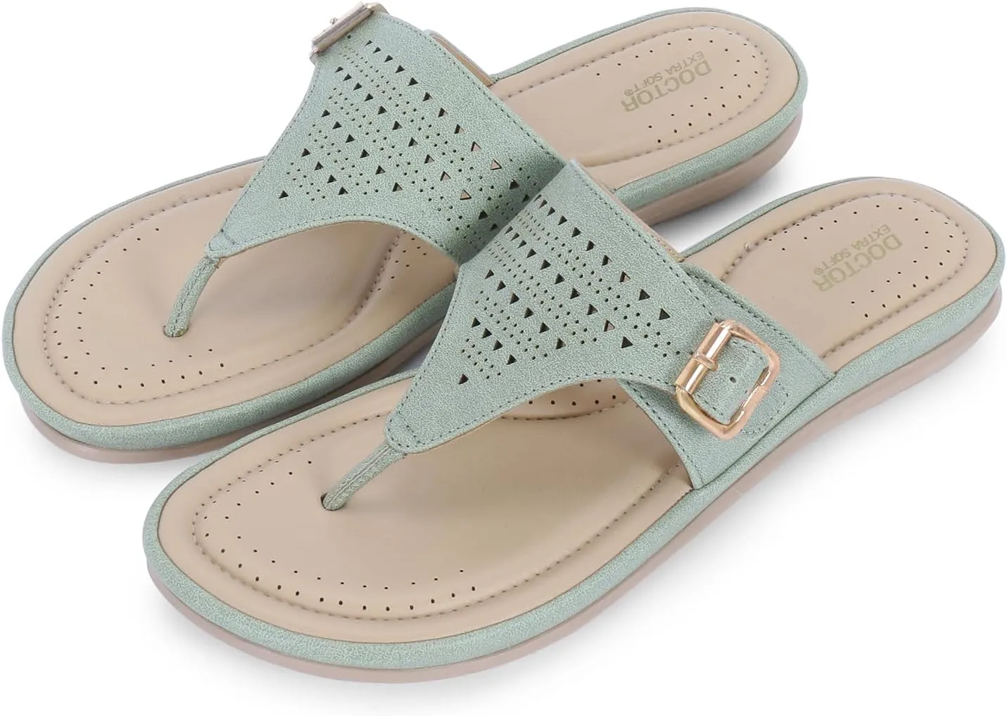 Womens Flat Memory Foam Slippers/Flip-Flops Fashion Stylish Casual Comfortable Diabetic Orthopedic Lightweight Synthetic Slip-on Sandals with Adjustable Buckle for Girls/Ladies D-609