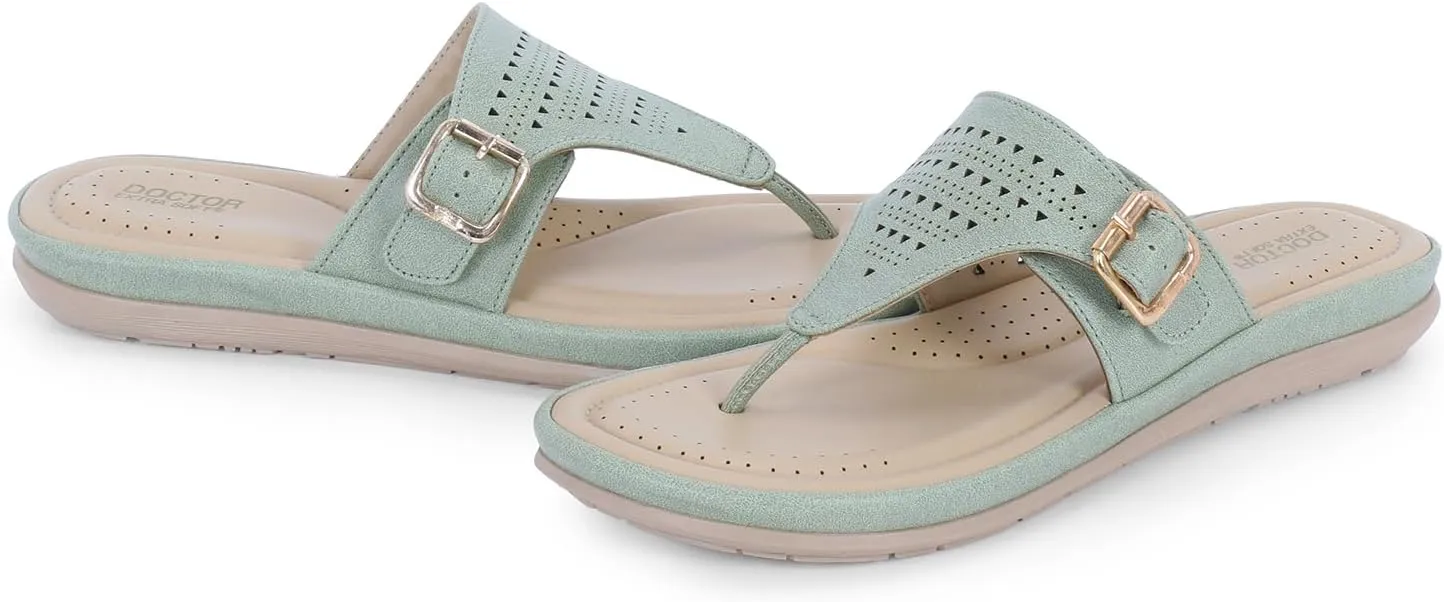 Womens Flat Memory Foam Slippers/Flip-Flops Fashion Stylish Casual Comfortable Diabetic Orthopedic Lightweight Synthetic Slip-on Sandals with Adjustable Buckle for Girls/Ladies D-609