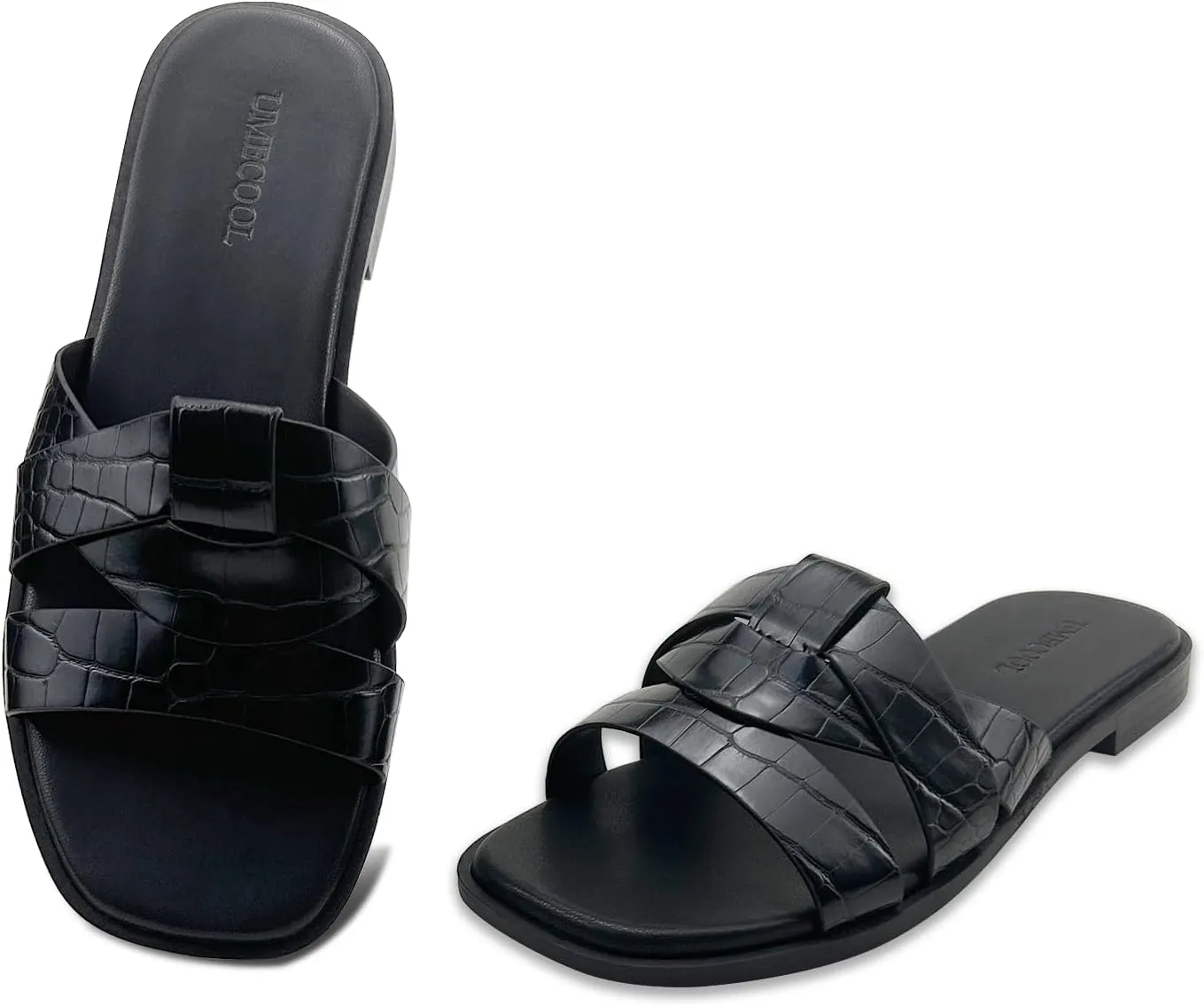 Women's Flat Sandals Comfortable Slip On Leather Slide Sandals, Flat Women's Sandals Slide Sandals Fashion Flat Sandals for Women Summer