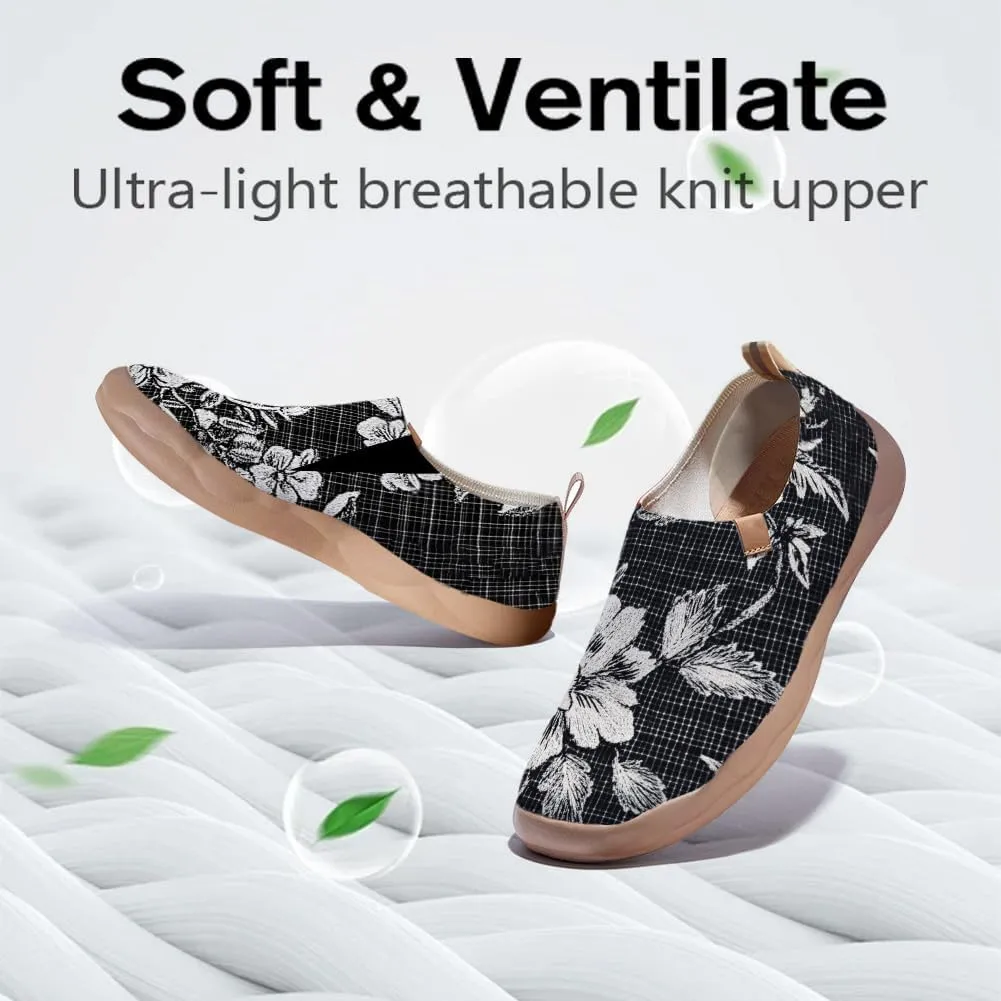 Women's Floral Art Painted Shoes Knitted Slip On Loafers Comfort Walking Sneakers