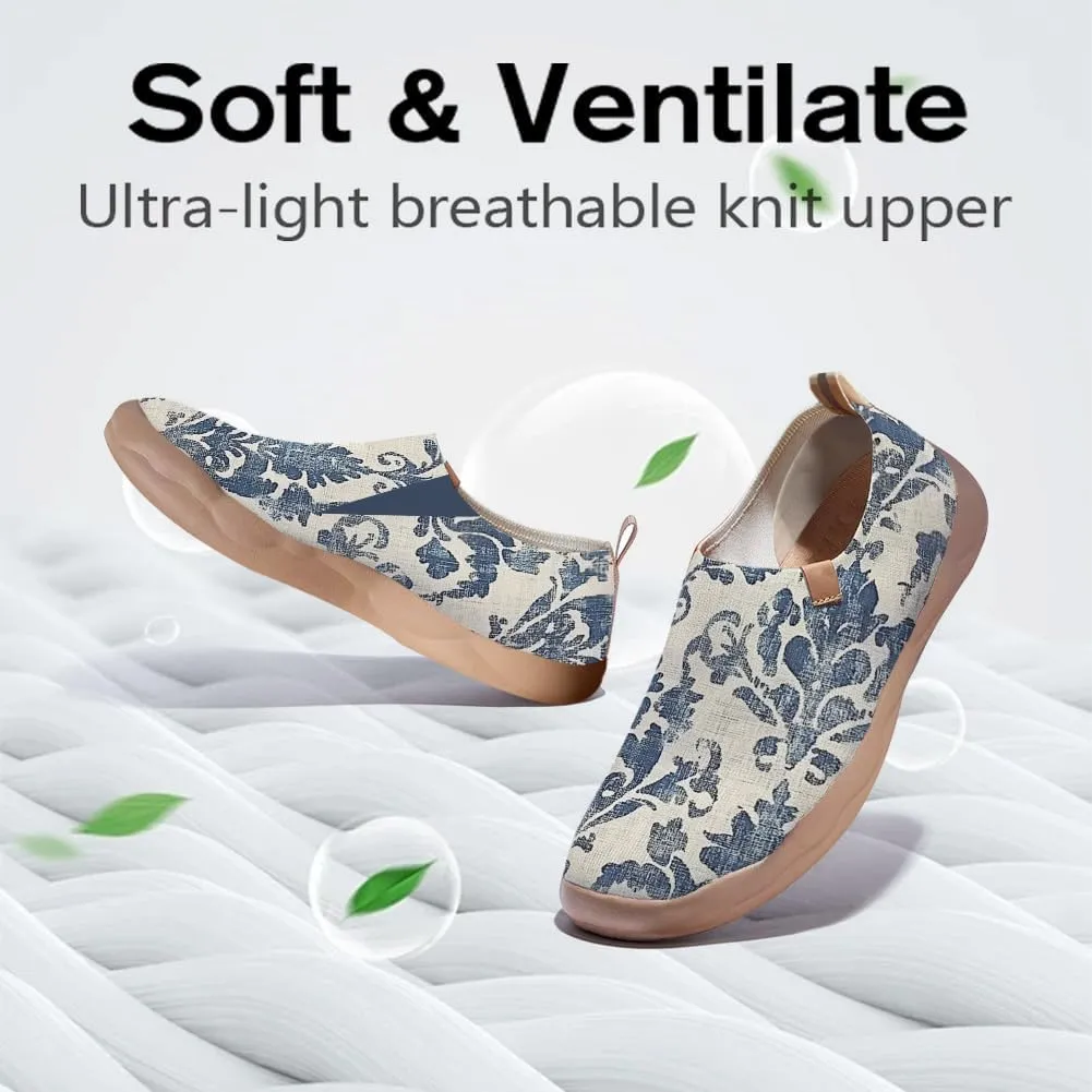 Women's Floral Art Painted Shoes Knitted Slip On Loafers Comfort Walking Sneakers