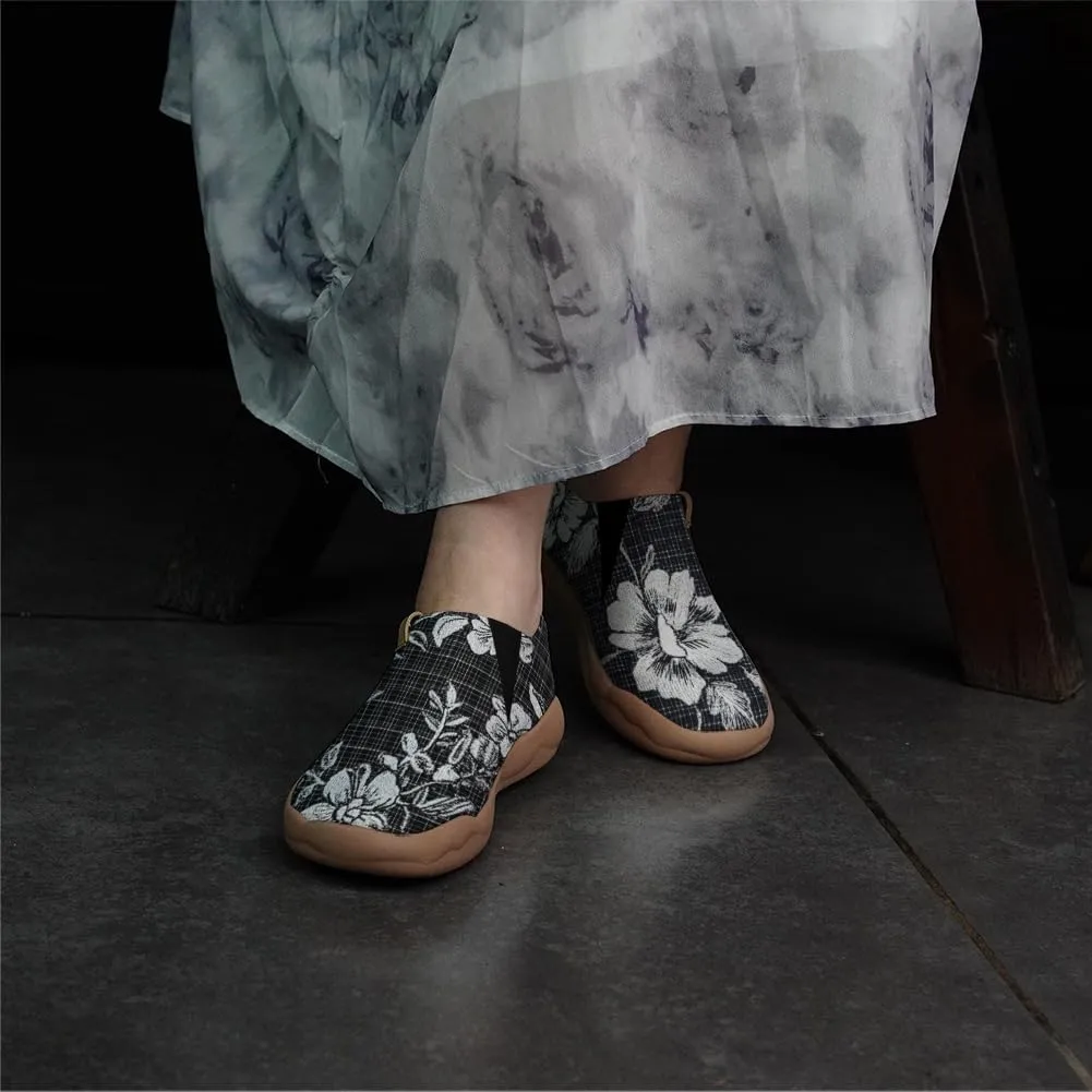 Women's Floral Art Painted Shoes Knitted Slip On Loafers Comfort Walking Sneakers