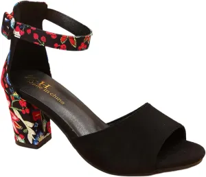 Women's Floral Print Block Thick Bottom Chunky Heel Sandals Casual Fashion Ankle Strap High Heel Open Toe Roman Sandals