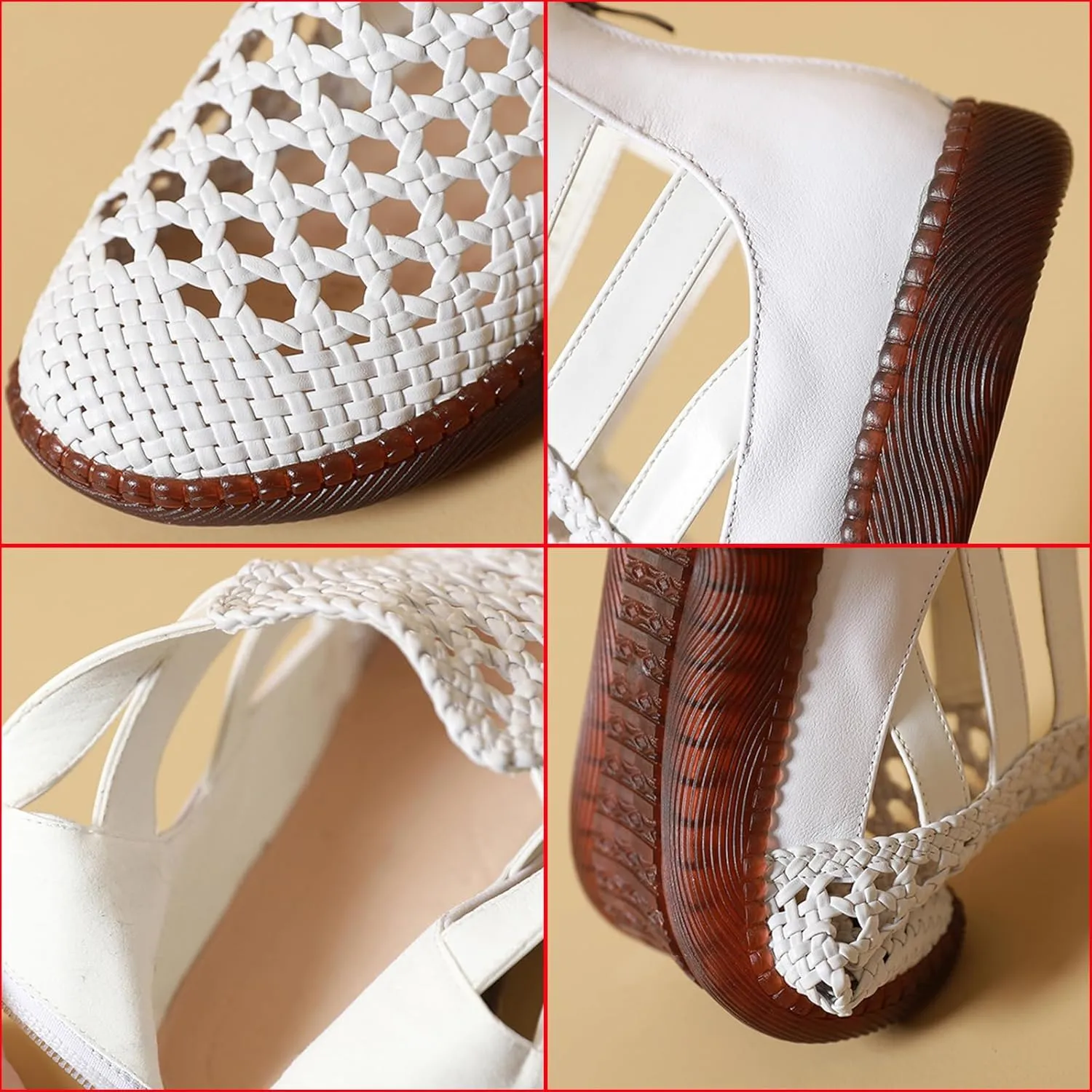Women's Genuine Leather Braided Cutout High Top Flat Sandals Retro Round Toe Back Zipper Beef Tendon Sole Hollow Ankle Boots Comfortable Breathable Casual Sandals