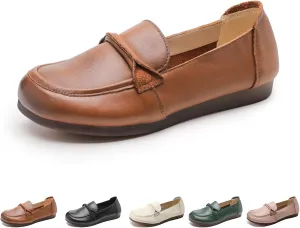 Women's Genuine Leather Slip-On Penny Loafers,Classic Round Toe Casual Walking Moccasin Flats,Comfortable Soft Sole Non-Slip Driving Work Shoes