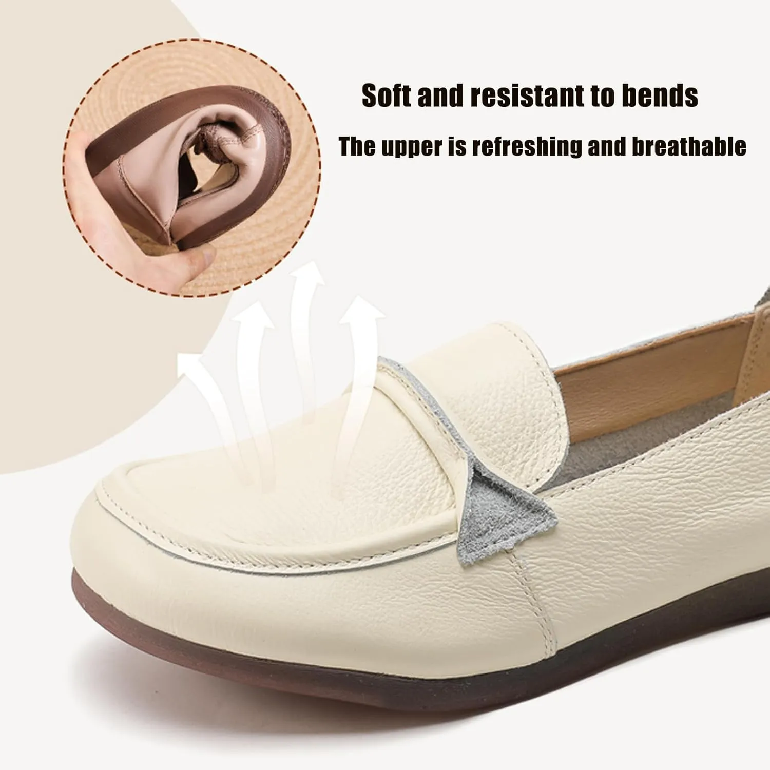 Women's Genuine Leather Slip-On Penny Loafers,Classic Round Toe Casual Walking Moccasin Flats,Comfortable Soft Sole Non-Slip Driving Work Shoes