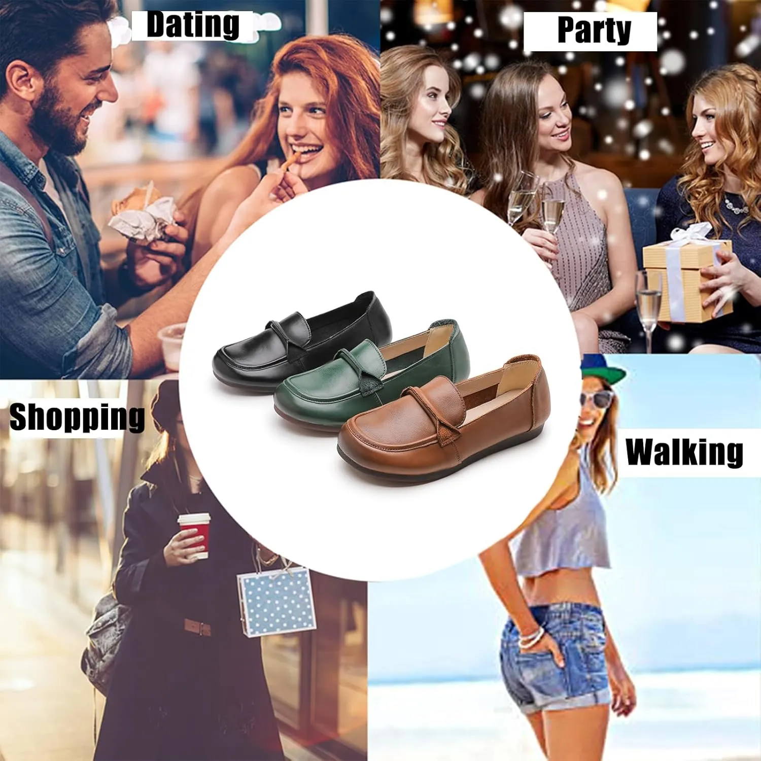 Women's Genuine Leather Slip-On Penny Loafers,Classic Round Toe Casual Walking Moccasin Flats,Comfortable Soft Sole Non-Slip Driving Work Shoes