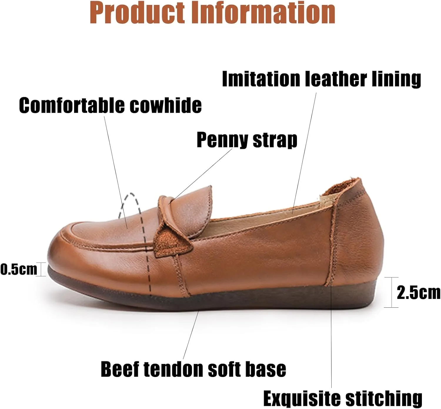 Women's Genuine Leather Slip-On Penny Loafers,Classic Round Toe Casual Walking Moccasin Flats,Comfortable Soft Sole Non-Slip Driving Work Shoes
