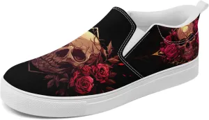 Women's Gothic Skull Slip Ons Sneakers Elastic Canvas Casual Loafers Rock &Punk Low Top Walking Shoes for Men