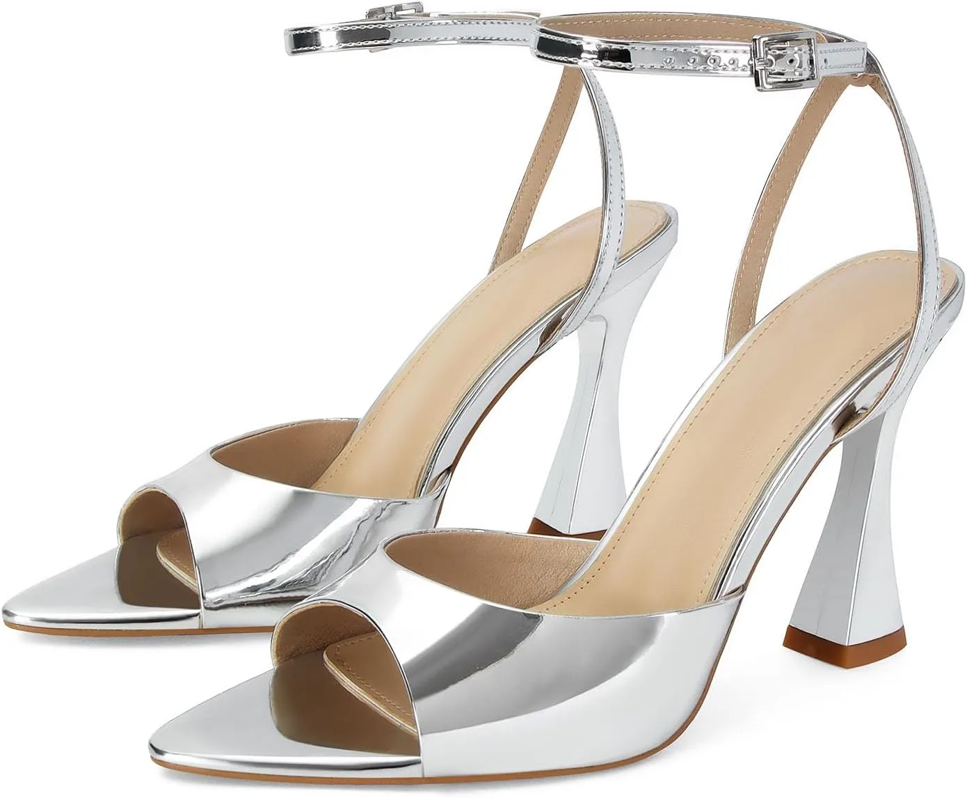 Womens Heeled Sandals Ankle Strap Pointed Toe Sandals Summer Dress Party Shoes