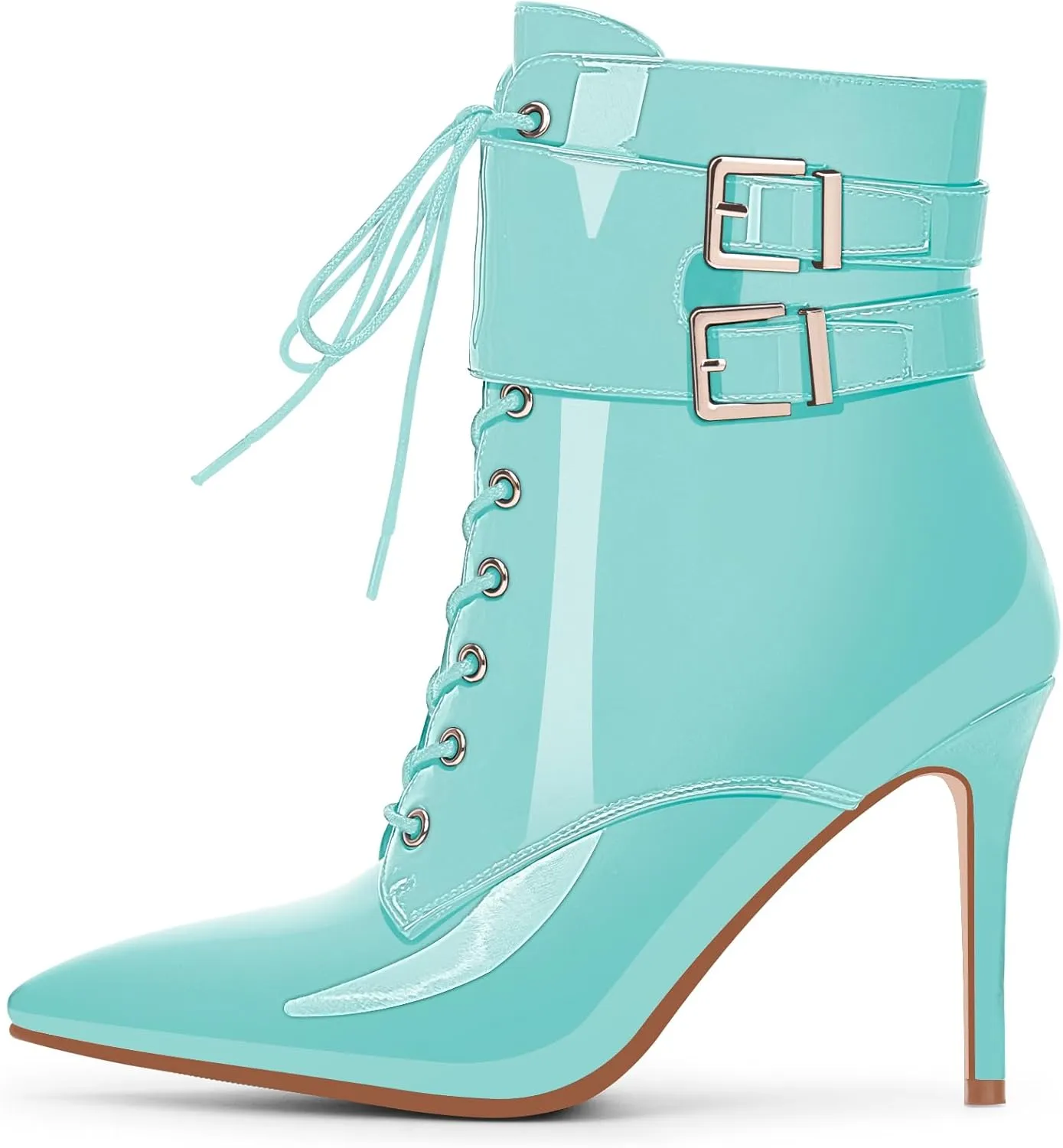 Women's High Stiletto Heel Pointed Toe Ankle Boots Lace Up Buckle Strap Dress Booties