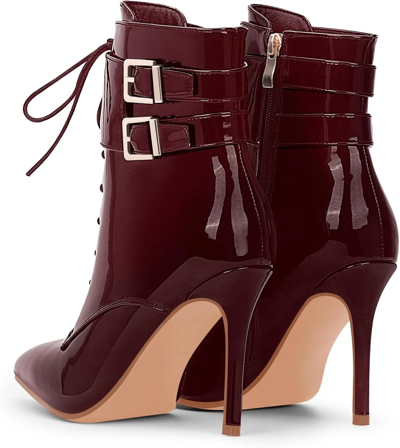 Women's High Stiletto Heel Pointed Toe Ankle Boots Lace Up Buckle Strap Dress Booties