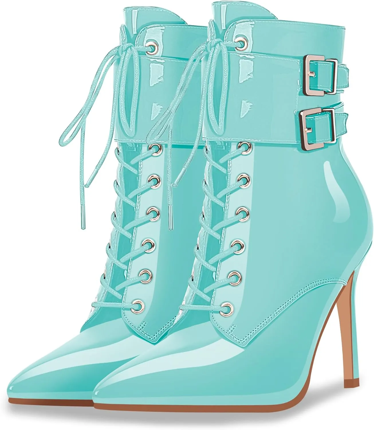Women's High Stiletto Heel Pointed Toe Ankle Boots Lace Up Buckle Strap Dress Booties