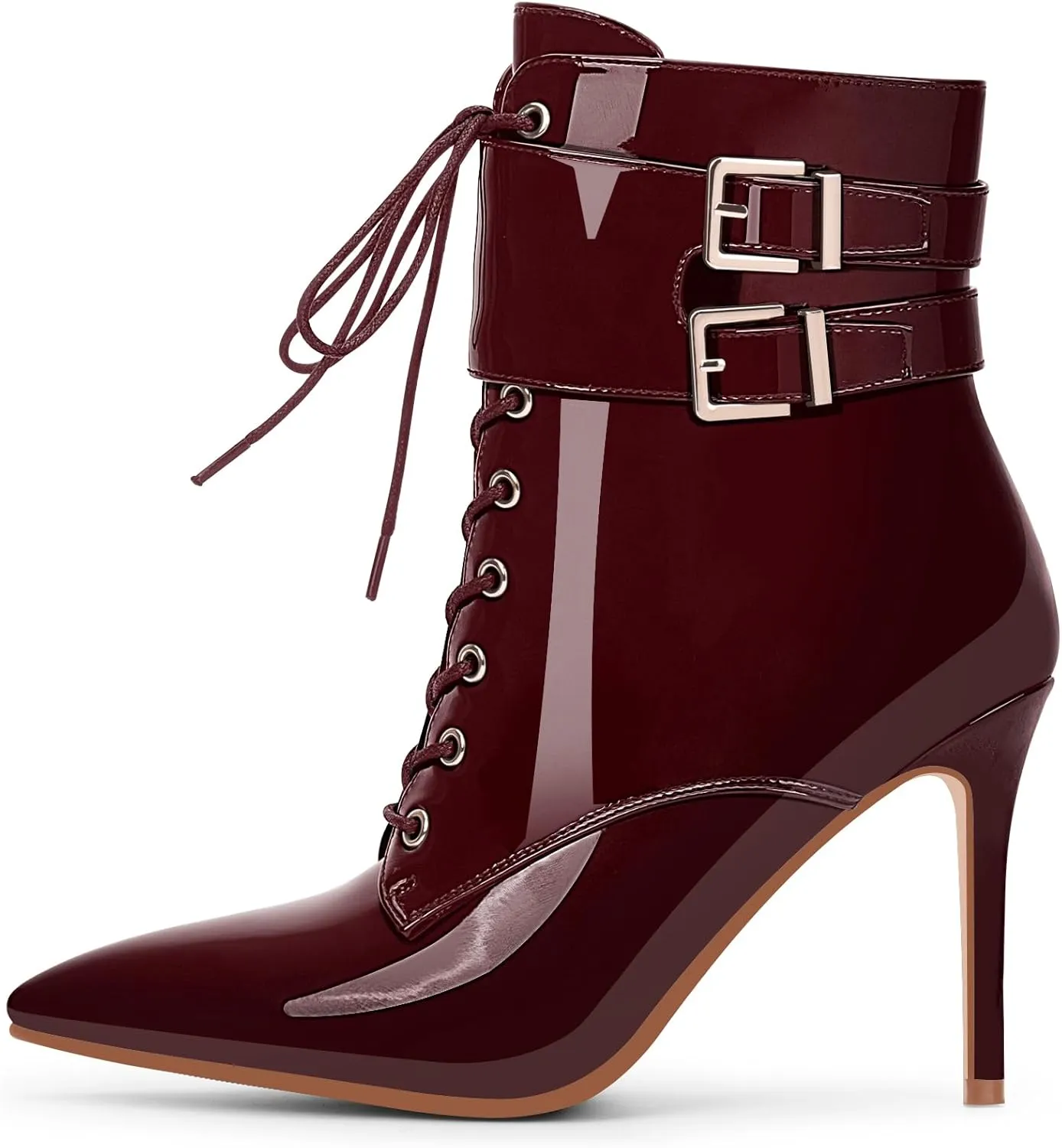 Women's High Stiletto Heel Pointed Toe Ankle Boots Lace Up Buckle Strap Dress Booties