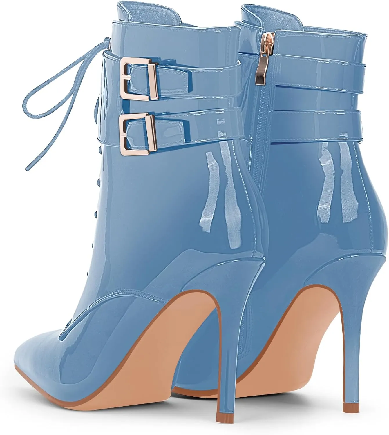 Women's High Stiletto Heel Pointed Toe Ankle Boots Lace Up Buckle Strap Dress Booties