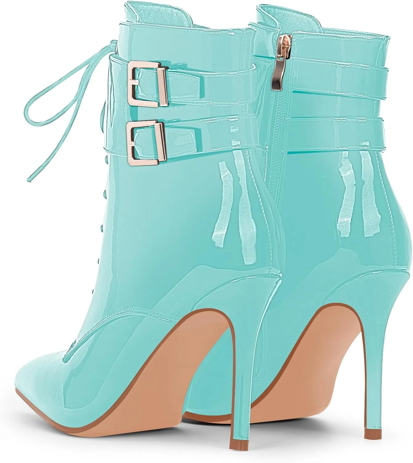 Women's High Stiletto Heel Pointed Toe Ankle Boots Lace Up Buckle Strap Dress Booties