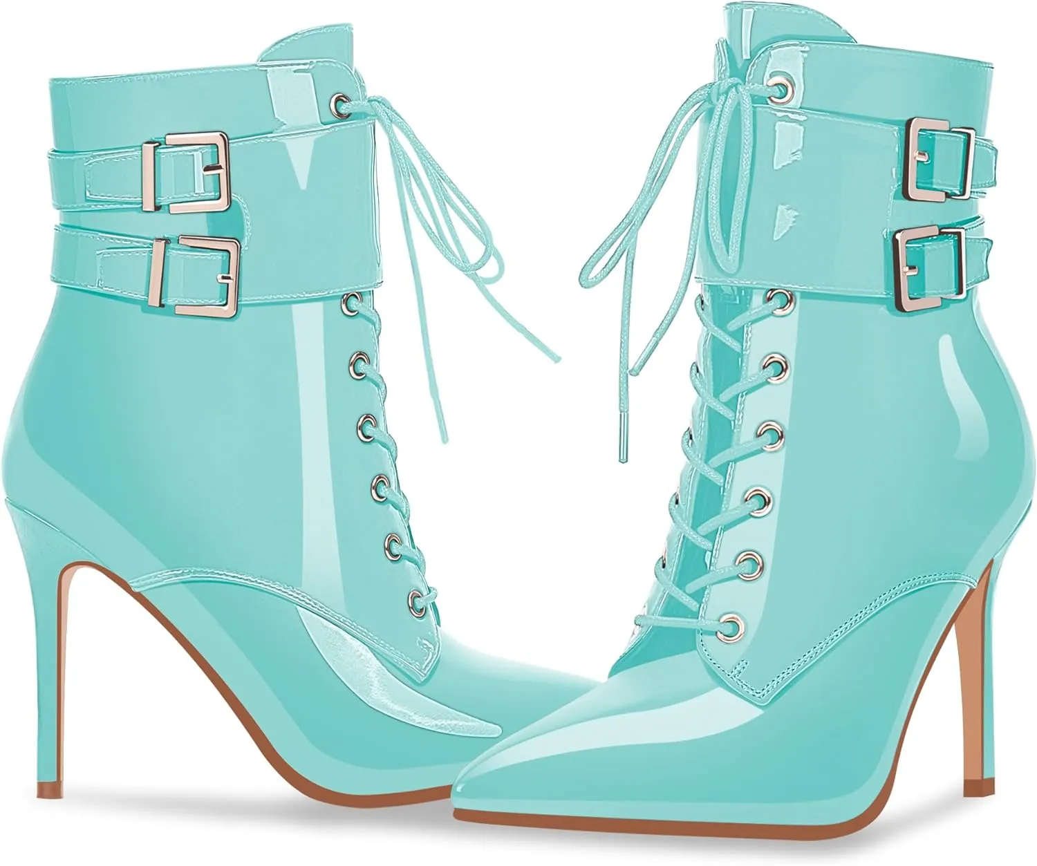 Women's High Stiletto Heel Pointed Toe Ankle Boots Lace Up Buckle Strap Dress Booties