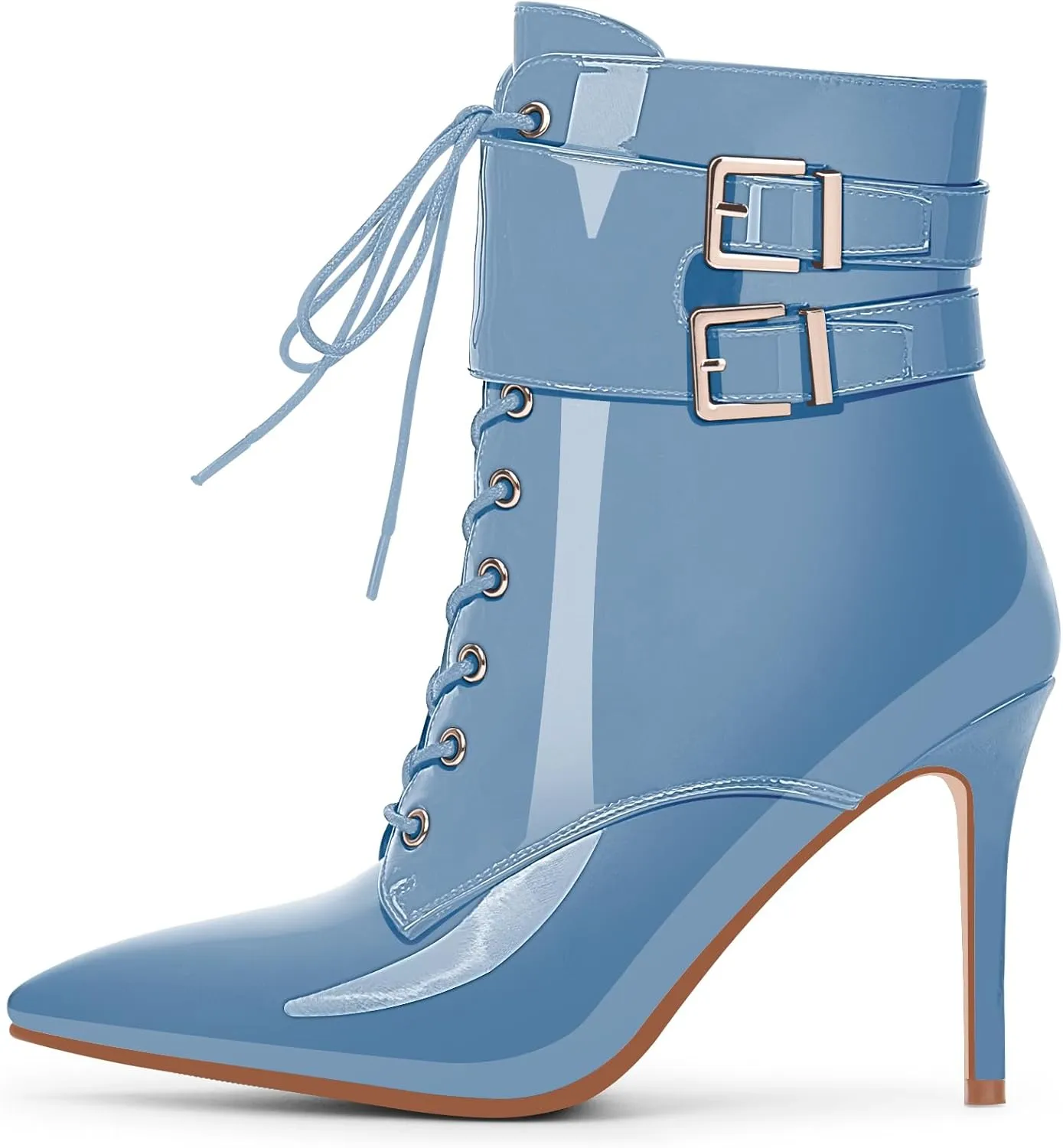 Women's High Stiletto Heel Pointed Toe Ankle Boots Lace Up Buckle Strap Dress Booties