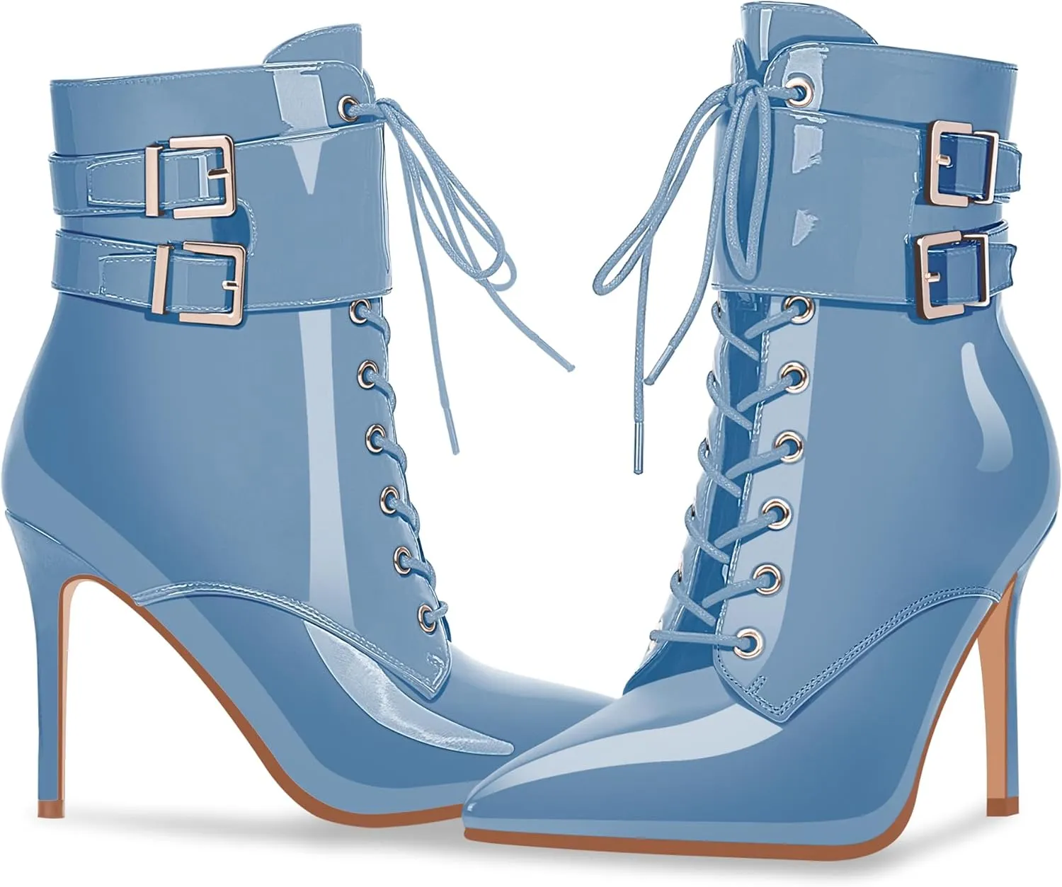 Women's High Stiletto Heel Pointed Toe Ankle Boots Lace Up Buckle Strap Dress Booties