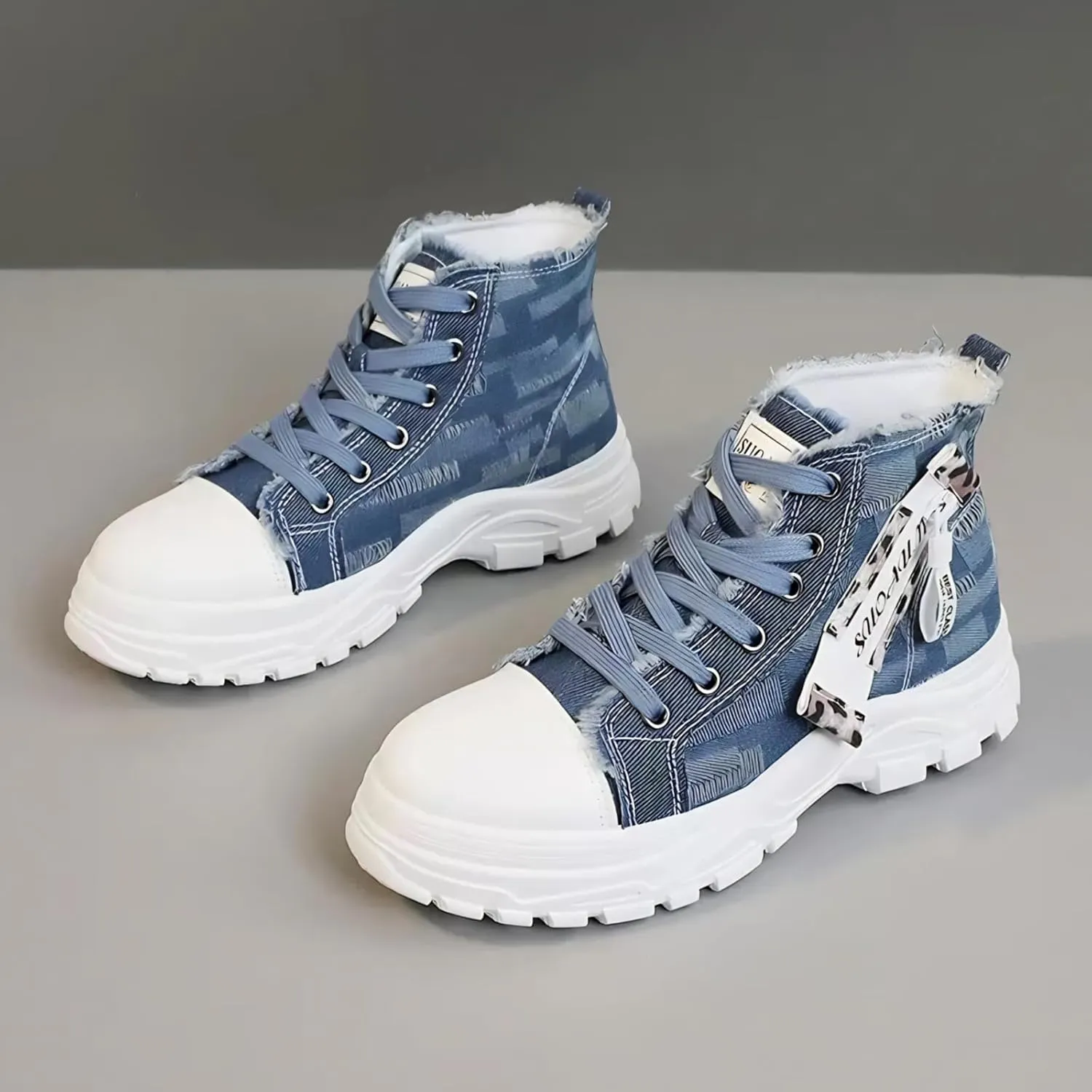 Womens High Top Canvas Chunky Sneakers Black Casual Platform Shoes Blue Fashion Walking Shoes Thick Sole