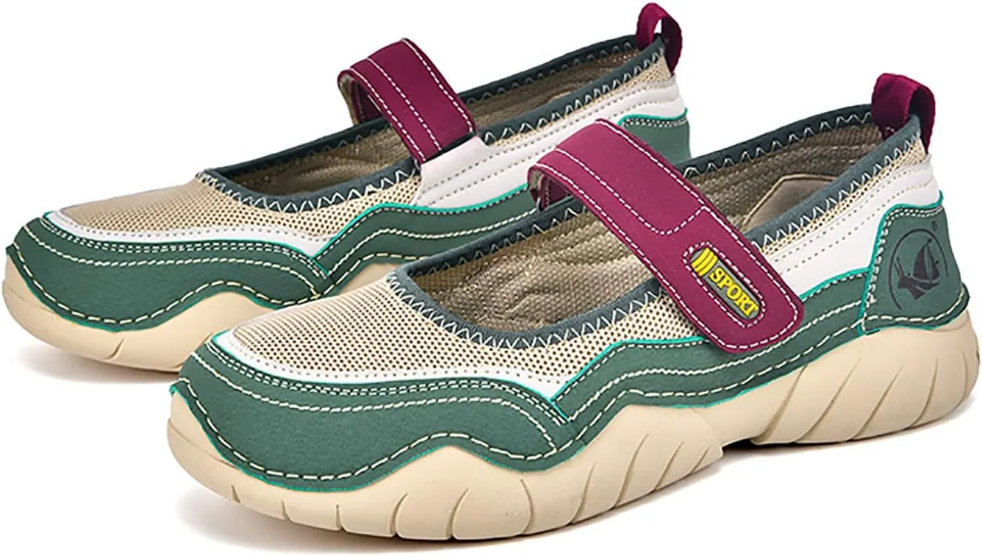 Women's Hollow Mesh Mary Jane Shoes Fashion Hand Stitching Lightweight Breathe Arch Support Non-Slip Sneakers Comfort Slip on Orthotic Casual Walking Shoes