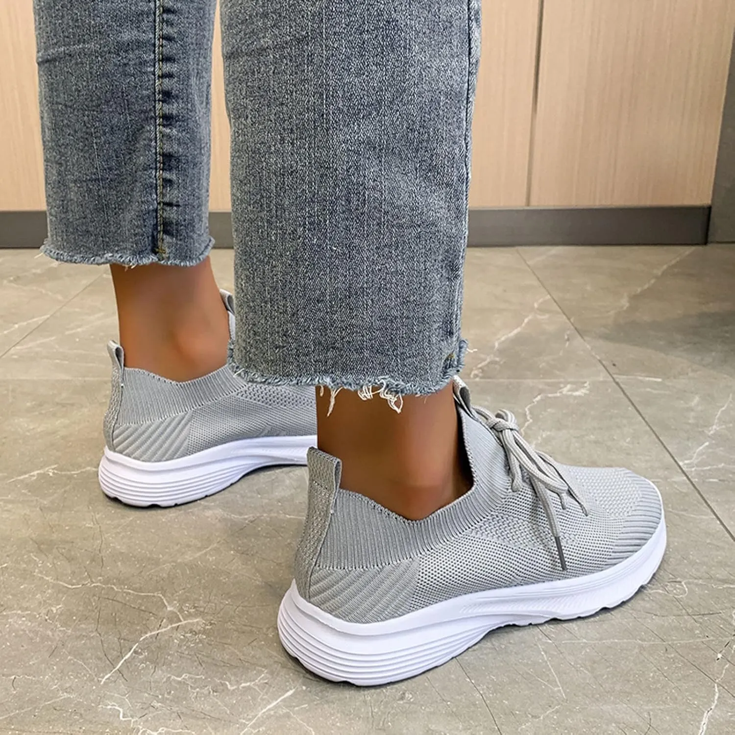 Women's Jogging Shoes Lightweight Lace Up Quick Dry Tennis Fashion Sneakers Arch Support Comfy Breathable Walking Shoes Slip On Zapatillas de Mujer for Running Workout Sports Gym