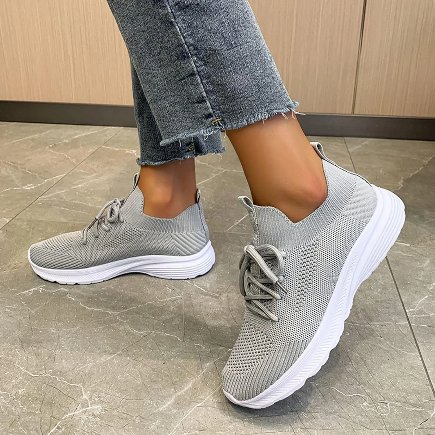 Women's Jogging Shoes Lightweight Lace Up Quick Dry Tennis Fashion Sneakers Arch Support Comfy Breathable Walking Shoes Slip On Zapatillas de Mujer for Running Workout Sports Gym