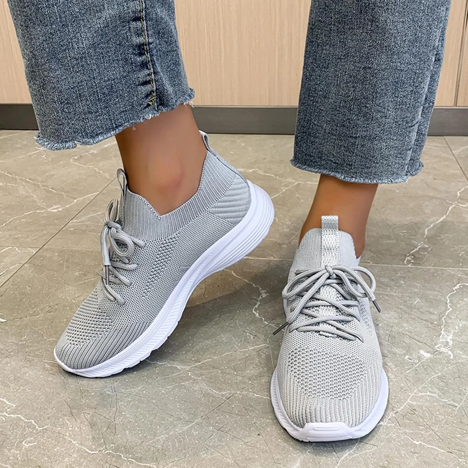 Women's Jogging Shoes Lightweight Lace Up Quick Dry Tennis Fashion Sneakers Arch Support Comfy Breathable Walking Shoes Slip On Zapatillas de Mujer for Running Workout Sports Gym