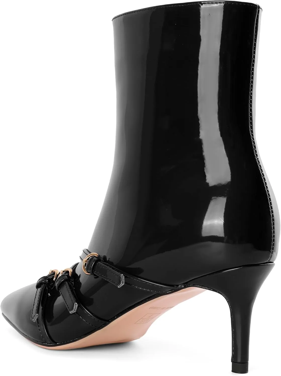 Women's Kitten Heel Boots Buckle Strap Boots Pointed Toe Boots Office Work Low Heel Boots for Women Stylish Comfortable 2.5 Inch Ankle Boots