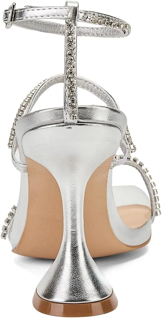 Women's Kitten Heel Rhinestone Sandals Lace Up Slingback Square Open Toe Heels Sparkling Sandals with Stiletto Buckle Strap for Dress Party Prom Wedding High Heeled Shoes