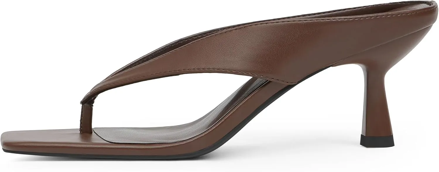 Women’s Kitten Heels Flip Flops Slip On Open Toe Low Heels Thong Square Slide Summer Fashion Party Heeled Dressy Sandals for Women