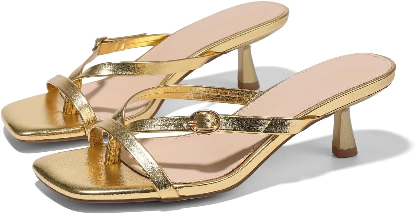 Women's kitten heels square toe flip flop mule heels dressy comfort 1.97 inches low sandal buckle cute sexy thong mules