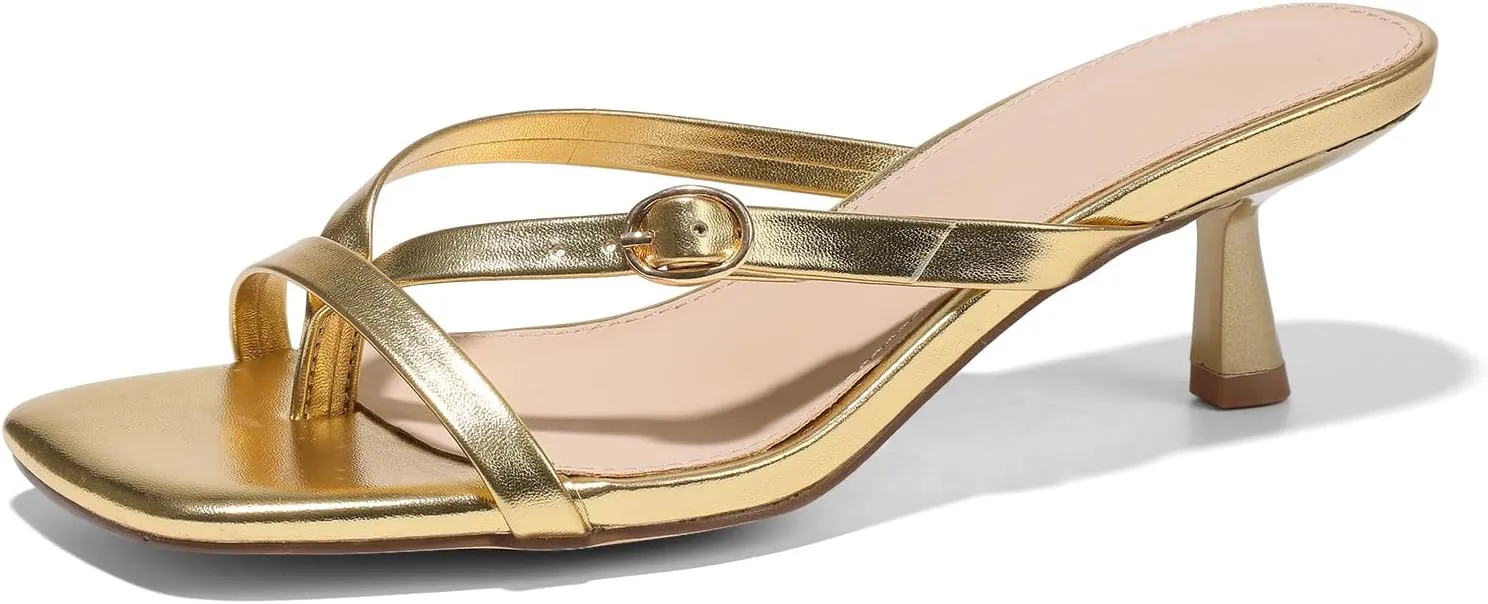 Women's kitten heels square toe flip flop mule heels dressy comfort 1.97 inches low sandal buckle cute sexy thong mules