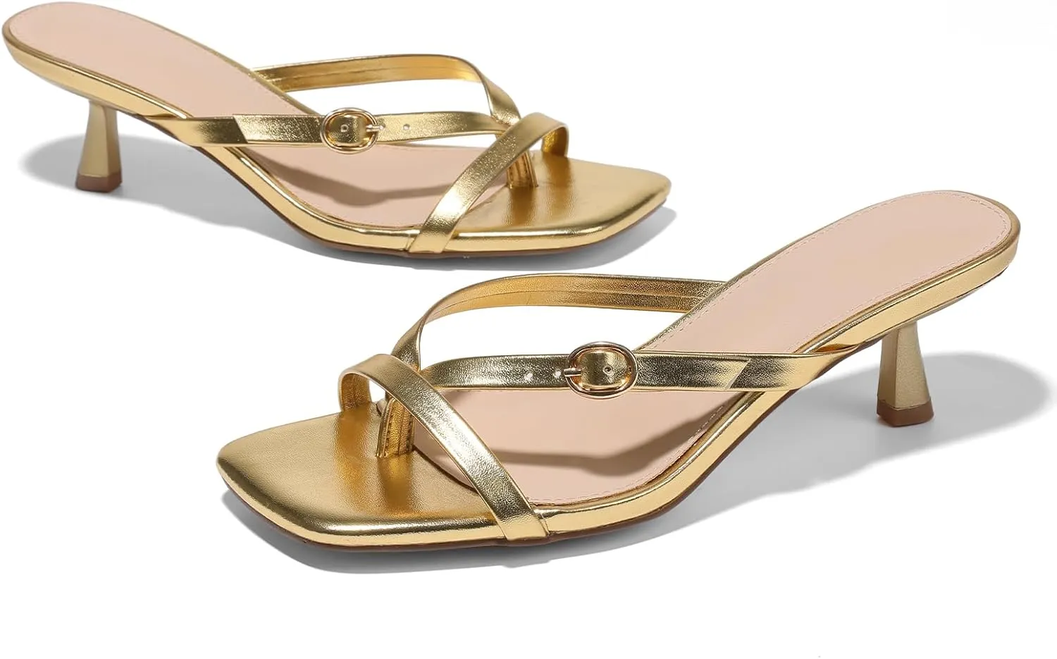 Women's kitten heels square toe flip flop mule heels dressy comfort 1.97 inches low sandal buckle cute sexy thong mules