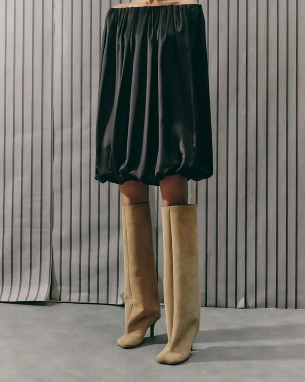 Women's Knee High Boots Nude Suede Wide Calf Stiletto Long Boots Pull On High Heel Riding Boots Fahion Dress Fall Tall Boots