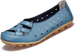 Women's Leather Loafers Flats Sandals Slip-On