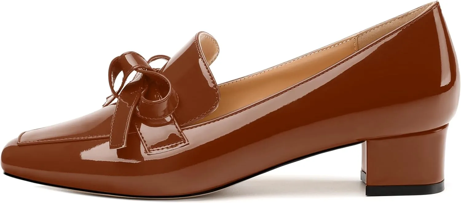 Womens Loafer with Heel, Comfortable Chunky Heels for Women, Loafers Shoes with Bowknot Womens Bunion Dress Shoes