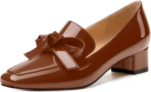 Womens Loafer with Heel, Comfortable Chunky Heels for Women, Loafers Shoes with Bowknot Womens Bunion Dress Shoes