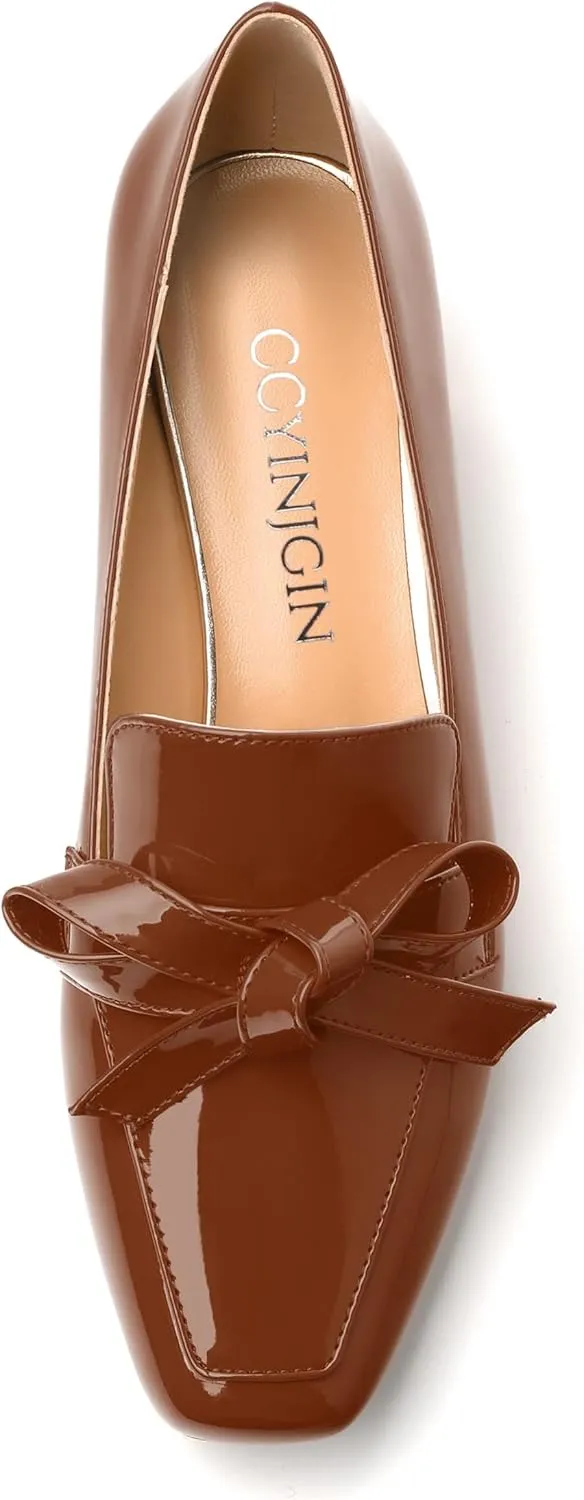 Womens Loafer with Heel, Comfortable Chunky Heels for Women, Loafers Shoes with Bowknot Womens Bunion Dress Shoes