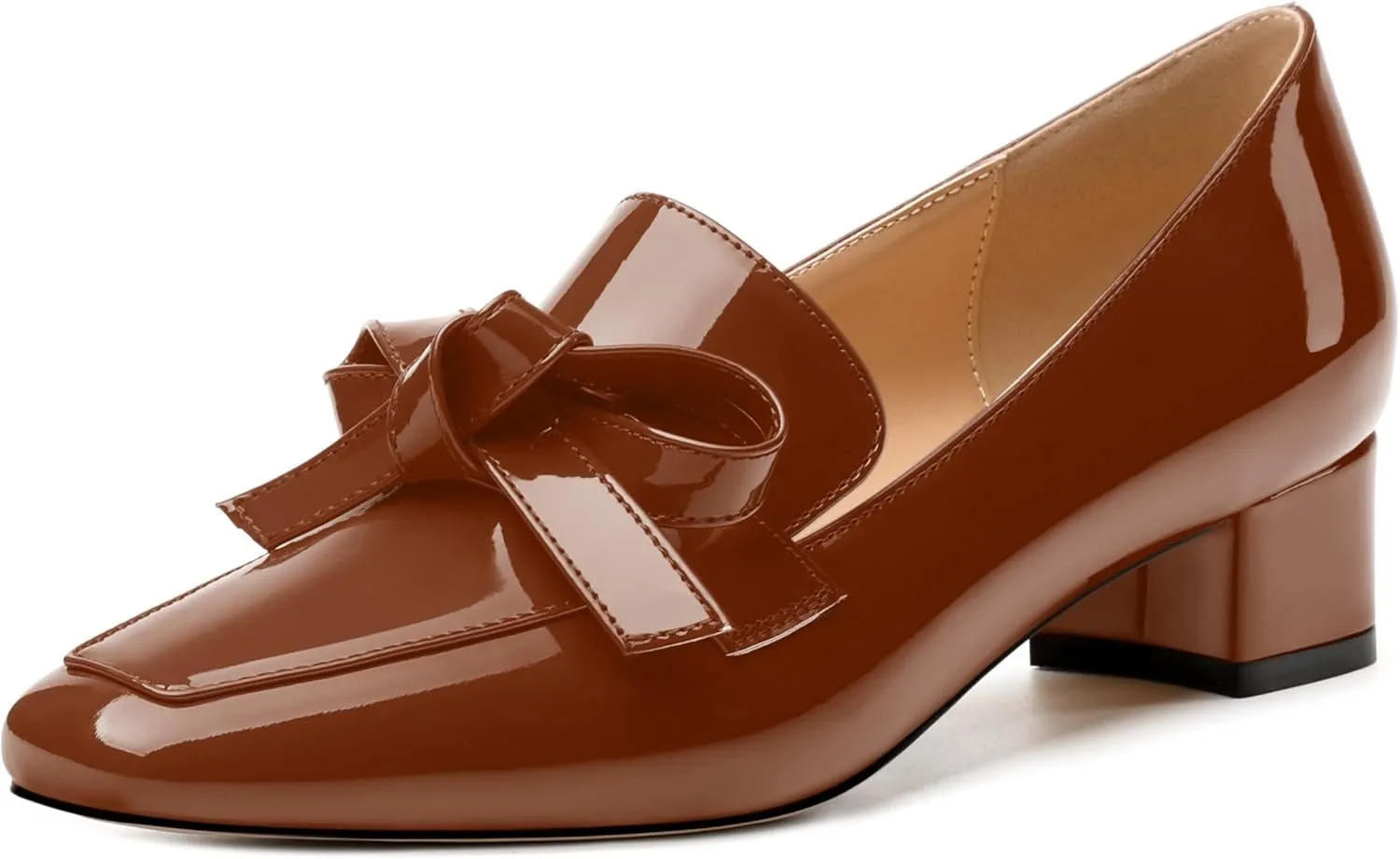 Womens Loafer with Heel, Comfortable Chunky Heels for Women, Loafers Shoes with Bowknot Womens Bunion Dress Shoes