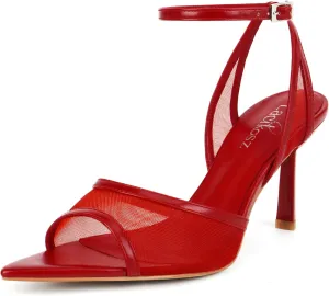 Women's Mesh High Heels Sandals Pointed Open Toe Ankle Buckle Strap Stiletto Heels Dress Wedding Shoes