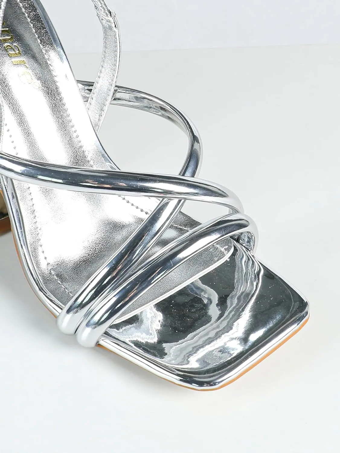 Women's Metallic High Heel Sandals – Geometric Block Heel Evening Shoes, Elegant Crisscross Strap Party Heels for Galas & Formal Events