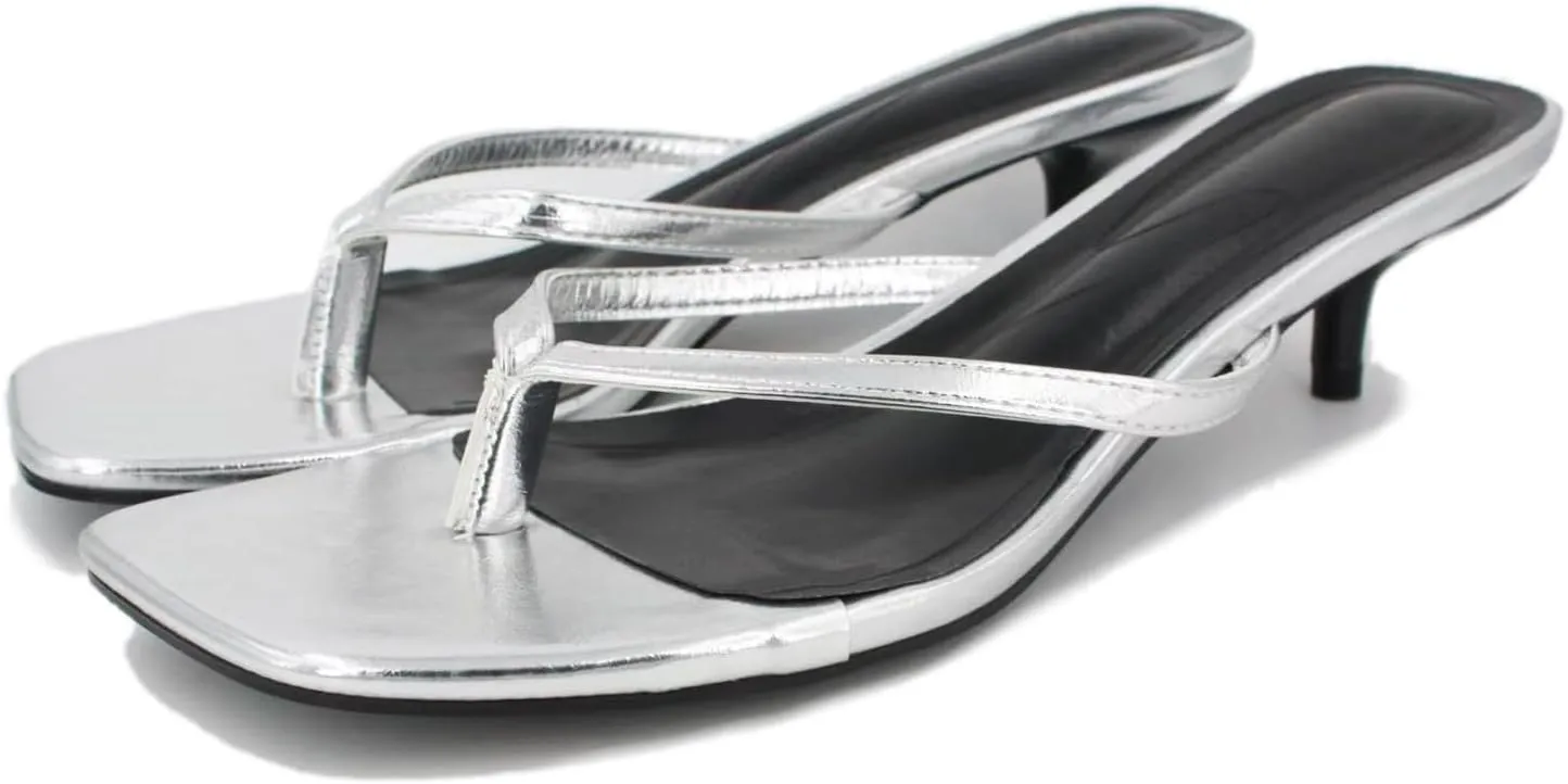 Women's Miami Kitten Heels Sandals Square Open Toe Thong Sandal Flip Flop Heels  Memory Foam Heeled Sandals for Women
