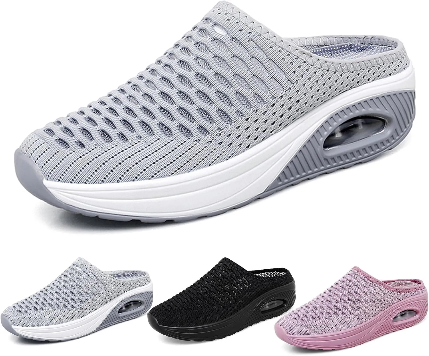 Women's Orthopedic Clogs Mesh Backless Sneakers Lightweight Breathable Garden Shoes Open Back Slip On Mule Shoe Comfortable Closed Toe Diabetic Slippers Air Cushion Slides with Arch-Support