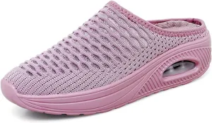 Women's Orthopedic Clogs Mesh Backless Sneakers Lightweight Breathable Garden Shoes Open Back Slip On Mule Shoe Comfortable Closed Toe Diabetic Slippers Air Cushion Slides with Arch-Support