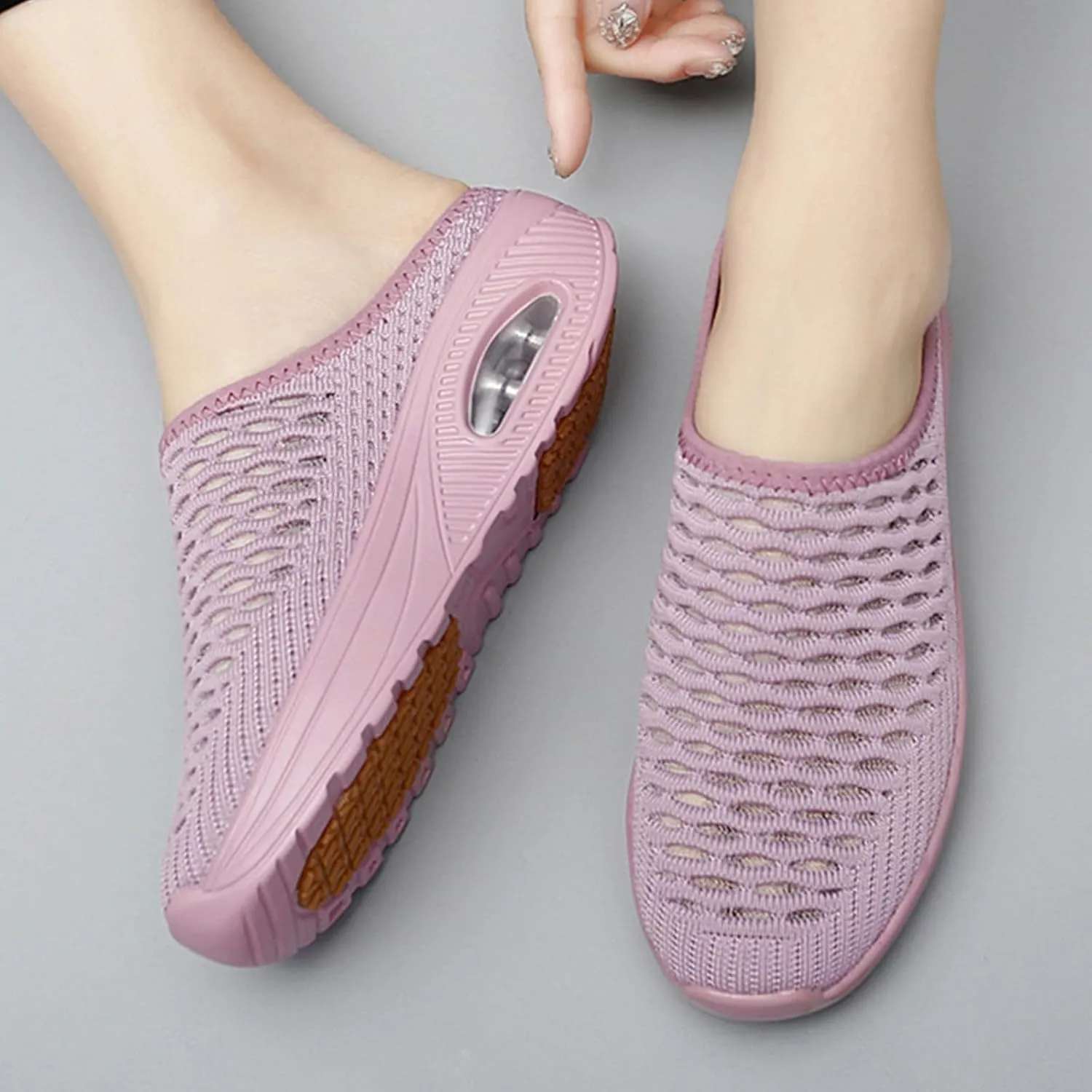 Women's Orthopedic Clogs Mesh Backless Sneakers Lightweight Breathable Garden Shoes Open Back Slip On Mule Shoe Comfortable Closed Toe Diabetic Slippers Air Cushion Slides with Arch-Support