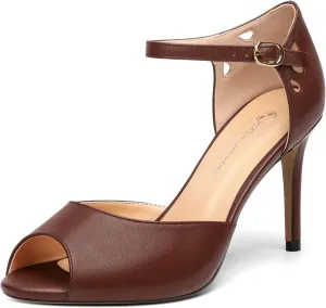Women's Peep Toe High Heels Ankle Straps Buckles Evening Party Prom Sandals 3.3Inch