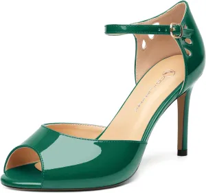 Women's Peep Toe High Heels Ankle Straps Buckles Evening Party Prom Sandals 3.3Inch