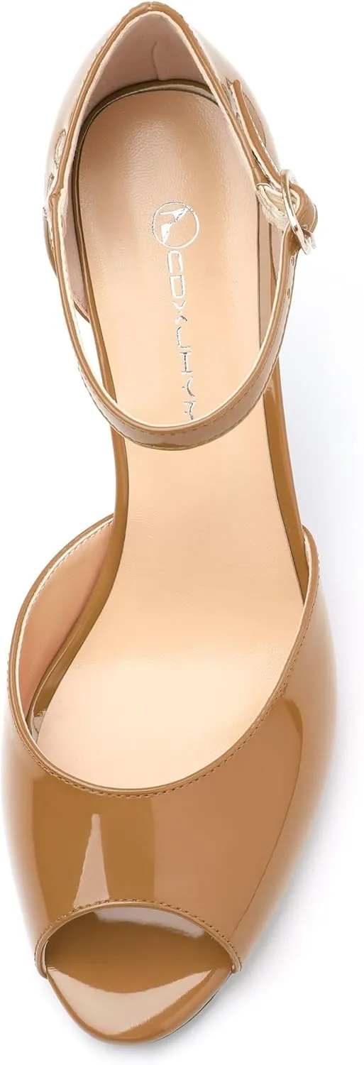 Women's Peep Toe High Heels Ankle Straps Buckles Evening Party Prom Sandals 3.3Inch